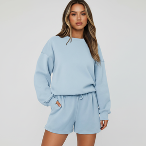 ชุดเสื้อฮู้ดแบบสวมหัวสำหรับผู้หญิงชุด500gsm มีฮู้ดแบบสวมหัวผ้าฝ้าย100% สั้นและบ็อกซี่ - Product Image 1