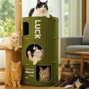 Katzenhaus für Wohnungskatzen - Großes Katzenbett-Höhle mit Flauschigem Ball und Kratzmatte Faltbare Katzenhäuser & Katzenkondos - Product Image 4