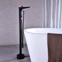 Robinet de baignoire sur pied en laiton noir à poignée unique, mitigeur de douche pour baignoire autoportante