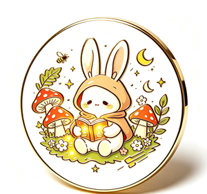 Épinglette ronde en métal émaillé motif lapin mignon, illustration de livre 'Forest Moonlight', cadeau décoratif - Product Image 3