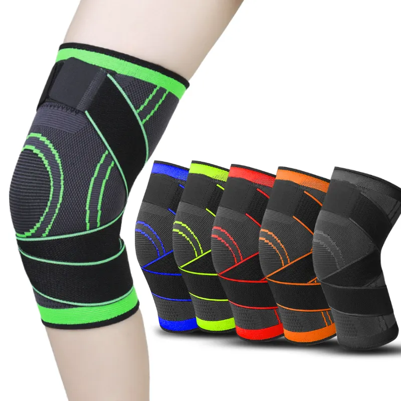 Vente en gros de genouillères tricotées élastiques confortables et respirantes en nylon pour le soutien des jambes Attelle de protection de compression pour le sport avec ceinture