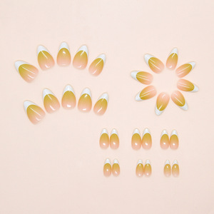 Juego de 24 <span class=keywords><strong>Uñas</strong></span> Acrílicas <span class=keywords><strong>Elegantes</strong></span> con Diseño de Líneas Coloridas para Mujer, <span class=keywords><strong>Uñas</strong></span> Postizas con Punta Francesa en Forma de Almendra, Acabado Brillante y Cobertura Completa - Product Image 4