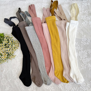 2022 Ins populaire tricot côtelé collants coton peigné bretelles infantile bébé collants avec bretelles - Product Image 2
