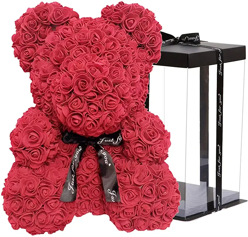 Wholesale Valentines Christmas Gifts 40cm 25 Floral PE Foam Flore San Valentin Artificial Flowers Decor Teddy Rose Bear With Box