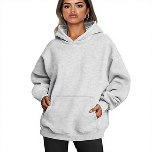 <b>Women</b> Oversized Hooded Sweatshirt Solid Color Long Sleeve <b>Pullover</b> With Pockets Breathable Cotton Knitted Autumn Wear - Product Image 1