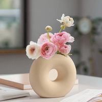 Nordique blanc décoratif Floreros rond cercle poterie Vase en céramique Minimal fleur porcelaine Vases en céramique pour la décoration intérieure