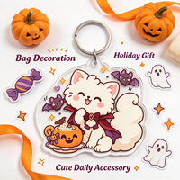 Porte-clés en acrylique personnalisé en usine, thèmes Halloween Kawaii : Chat vampire, Citrouille, Chauve-souris, Boisson, et Breloque de sac transparente style dessin animé, Souvenir de vacances