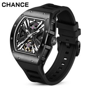 Reloj de Cuarzo para Hombre, Caja Rectangular de Acero Inoxidable, Correa de Silicona, Diseño Hueco, Analógico, de Lujo, 43 mm - Product Image 3