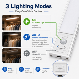 Lumière de placard sans fil ultra-mince en aluminium de 25 cm avec détecteur de mouvement, super lumineuse, à intensité variable, rechargeable, LED sous-placard, OEM ODM - Product Image 3