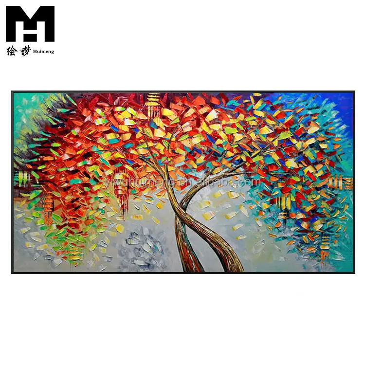 100% mão paintedmoderno árvore flores grossa abstrata floral boânica moderna paleta colorida faca arte pintura a óleo