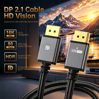 Câble DP 2.1 16K 80 Gbps avec gaine tressée et boîtier en aluminium pour moniteur, jeux, projecteur, home cinéma