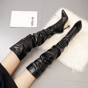 Botas Largas De Mujer Grande Formato Calza Tubo di Modo Kitten Heel Sopra il Ginocchio Bianco Coscia Stivali Alti Delle Donne - Product Image 4