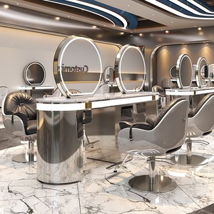 Espejo de Salón de Belleza de Doble Cara con Marco Dorado de Lujo Wss 2025, Estaciones de Peluquería y Barbería de Dos y Tres Plazas con Luz LED - Product Image 4