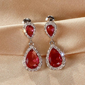 Boucles d'oreilles en cristal laqué plaqué or 18 carats, en forme de goutte d'eau, bijoux de mariage pour femmes, Style de luxe - Product Image 4