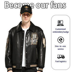 Chaqueta Bomber de cuero bordada personalizada para hombre Estilo de piloto de cuero de vaca Premium - Product Image 3