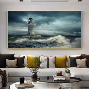 Moderno restaurante pared arte faro en agua áspera pintura decoración del hogar dormitorio decorativo pared lienzo pintura impresiones - Product Image 4