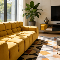 Sofá Seccional Modular Moderno de Terciopelo Tufted Amarillo, Conjunto de Muebles de Sala de Estar de Lujo, Sofá Cama Cubo Nube