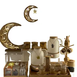Battery Wooden olde Moon Star with LED Fairy Lights Battery Operated Fairy Lights Ramadan Eid accessories up Crescent Moon