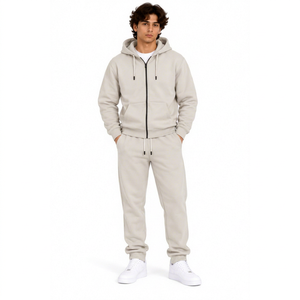 Ensemble de survêtement en molleton personnalisé pour homme, sweat à capuche zippé et pantalon de survêtement, deux pièces, épais, décontracté, streetwear, vêtements de sport pour homme - Product Image 1