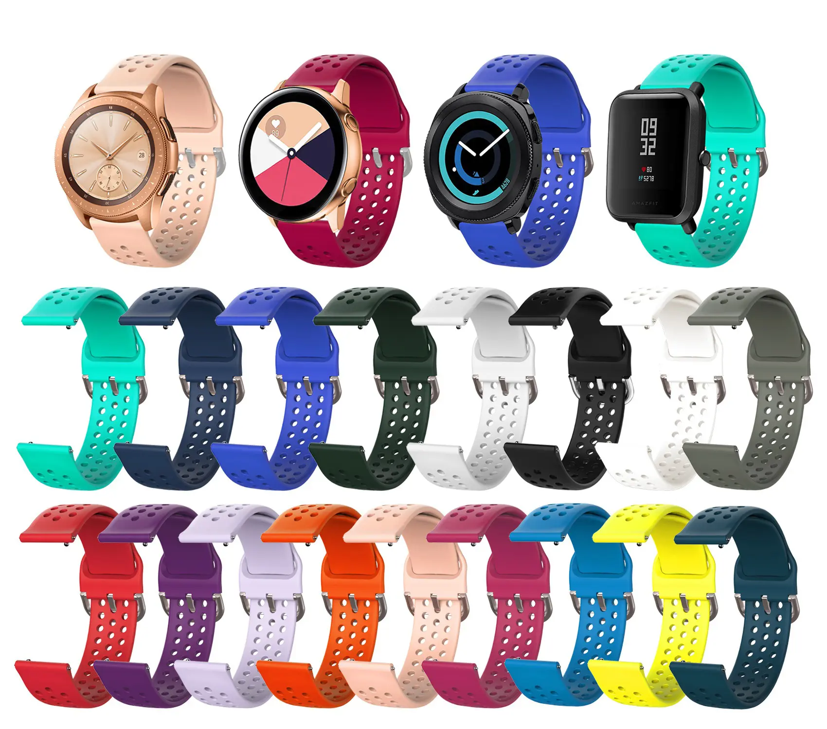 Sport Breathable Silicone Band Strap For Apple Watch Series 6 5 4 3 2 1 SE 44mm 40mm 42mm 38mm Samsung Huawei Amazfit 20mm 22mm