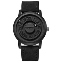 Reloj de Cuarzo Magnético Creativo para Hombre de Alta Calidad, Movimiento de Bola Único, Esfera con Números Romanos, Correa de Cuero
