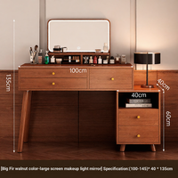 Ensemble coiffeuse en bois avec miroir rond et tabouret rembourré