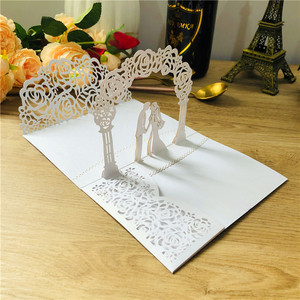 Cartes d'invitations de mariage de mariée <span class=keywords><strong>et</strong></span> de marié bleu pêche <span class=keywords><strong>rose</strong></span> clair fard à joues blanc découpé au Laser Invitations personnalisées florales de poche - Product Image 2