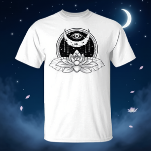 Camiseta Premium con Símbolo Místico del Tercer Ojo, Loto y Luna Creciente Sagrada - Product Image 3