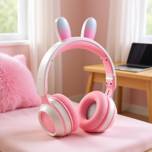 Cuffie Myrva Rabbit Ear rosa e bianche per bambini, auricolari wireless Bluetooth per bambini con un design carino - Product Image 2