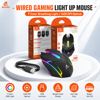 JM-318 Mouse Gaming Berkabel dengan Lampu Bernapas 7 Warna yang Tersinkronisasi, Mesin Optik 1600 DPI, Mouse Ergonomis Berkabel untuk PC Laptop