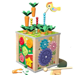 CE trẻ em bằng gỗ chín trong một hộp kho báu đa chức năng gõ khối trái cây củ cải - Product Image 1