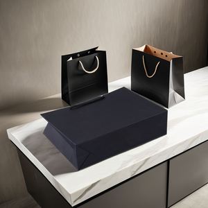 Bulk Luxury Boutique Gift Paperboard <b>Bags</b> with Ribbon Handles Black and <b>Gold</b> Frame for Supermarket Packaging - Product Image 2