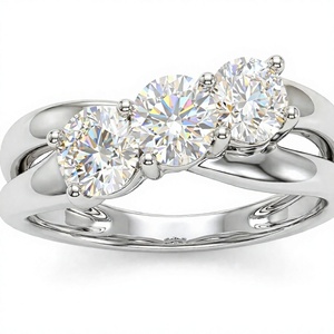 Bague de fiançailles en or plaqué 18K 14K avec trois pierres rondes taille brillant en diamant de laboratoire, bande incurvée, bijoux fins pour femme - Product Image 3