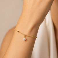 Bracelet en acier inoxydable plaqué or 18 carats PVD avec perles d'eau douce, chaîne gourmette, style vintage, bracelet en or pour femme, cadeau