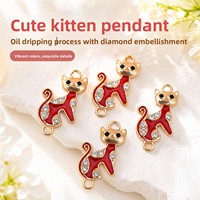 Pendentif/Charme DIY exquis en alliage, motif chat incrusté de diamants effet goutte d'huile, accessoires de bijouterie pour foulards féminins, vente directe