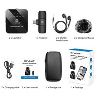Microphone Lavalier Sans Fil Double PULUZ Pro avec Réduction de Bruit ENC pour Téléphone Type-C, Karaoké, Diffusion en Direct et Vidéo