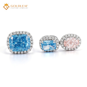 Boucles d'oreilles clous ovales roses longues en or 14 carats avec diamant fantaisie bleu de 2 carats, idéales pour offrir, mariage, usage quotidien - Product Image 1