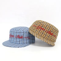 Gorra Plana Personalizada con Logotipo Bordado, Estilo Japonés a Cuadros, Gorra Vintage Sublimada con Diseño a Cuadros para Chicas y Mujeres