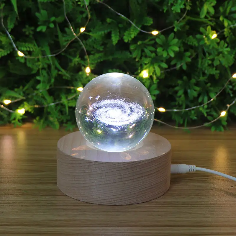 KC Certified Jellyfish Crystal Ball Music Box Led Night Light Wood Base Decoration Kids Bedroom Light