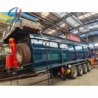 Semi-remorque benne arrière 3 essieux NM400 avec plaques d'usure, capacité 60 tonnes, benne basculante en U pour le transport de minerai, de roche et de matériaux en vrac dans les mines et carrières