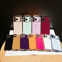 Casing HP Anti-Shock TPU Lembut Bergaya Baru dengan Desain Hati Imut dan Lapisan Elektroplating Merah Ceri untuk 18 Pro Max 11 Warna