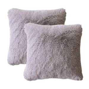 M815 Long Pile Shaggy Bed Faux Fur Throw Pillow Invisible Zipper Removable Bed Throw Pillow