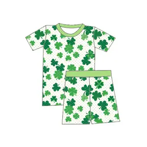 2023 summer clothes accept custom pattern soft comfortable green series baby suit bamboo children short sleeve shorts baby suit