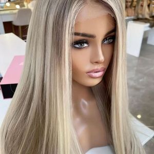 Peluca <span class=keywords><strong>de</strong></span> <span class=keywords><strong>Cabello</strong></span> Humano Liso Ombre Rubio Ceniza con Encaje Frontal 13x4, Sin Pegamento, Línea <span class=keywords><strong>de</strong></span> <span class=keywords><strong>Cabello</strong></span> Natural Pre-Arrancada, <span class=keywords><strong>Cabello</strong></span> Virgen <span class=keywords><strong>para</strong></span> Mujer - Product Image 4