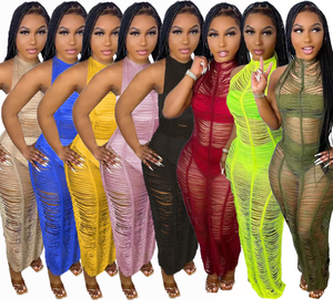 STOCK 12 colores moda Sexy Halter perspectiva mujeres playa vestido Club <span class=keywords><strong>ropa</strong></span> Crochet largo cubrir Ups - Product Image 1