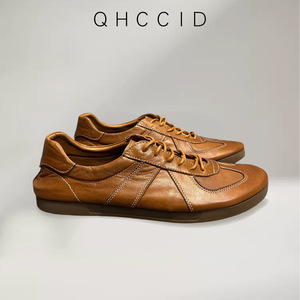 QHCCID รองเท้าลำลองหนังสไตล์เรโทรสำหรับผู้ชายแบบผูกเชือกสีน้ำตาลกาแฟสีทึบรองเท้าสไตล์เดิน - Product Image 4