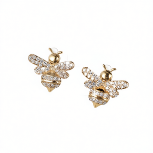 Pendientes de Abeja Dorada con Cristales de Estrás, Diseño de Insecto, Joyería Linda para Uso Diario de Mujeres, Chapados en Oro de 22k - Product Image 1