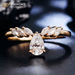 Vente en gros de bagues de fiançailles en or massif 14K 18K, forme poire, marquise, D VVS, bague en moissanite, bague de mariage en diamant - Product Image 1
