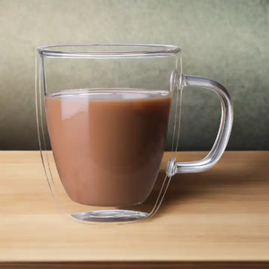350ml 500ml fond rond épaissi haute borosilicate double paroi isolé poignée tropicale tasse à café en verre - Product Image 4