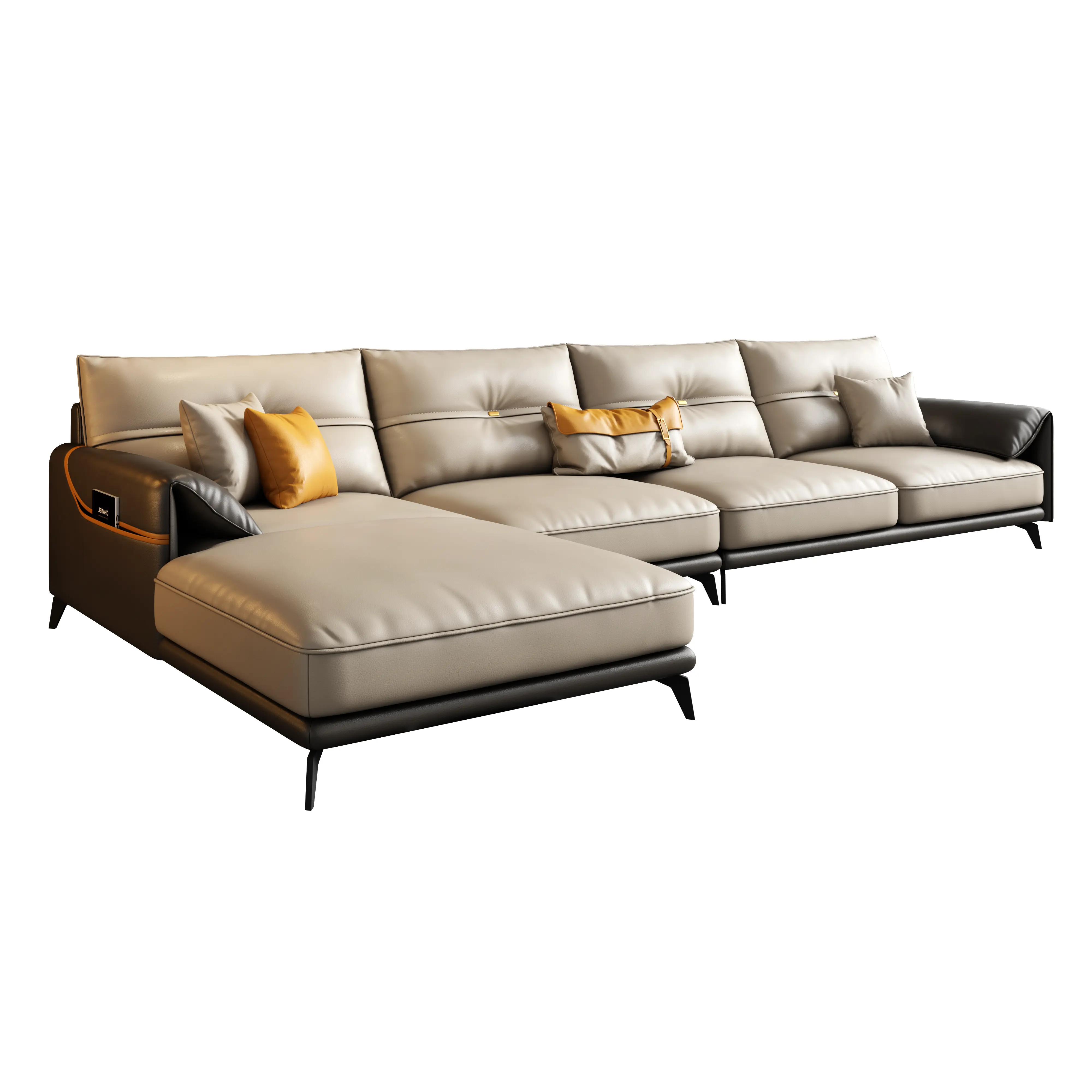 Toptan Modern kesit kanepe gri siyah ve haki renk yeni tasarım şezlong deri ev dinlenme kanepe